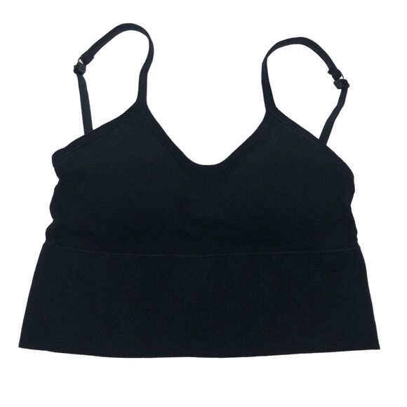 New NoTag Black Wireless Bra Tank Sports Bra Bralette Padded Ribbed Yoga Women M - Picture 2 of 6